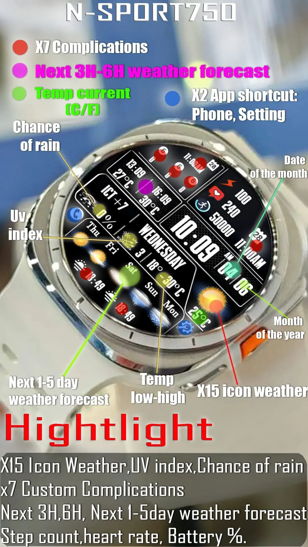 How To Install N-Sport 750 Digital Weather Watch Face For Wearos N-Sport Watch Face N-Sport750 Digital Weather N-Sport Watch Face - Samsung Galaxy Watch Ultra, Watch 7/6/5/4 Wearos Watch Face