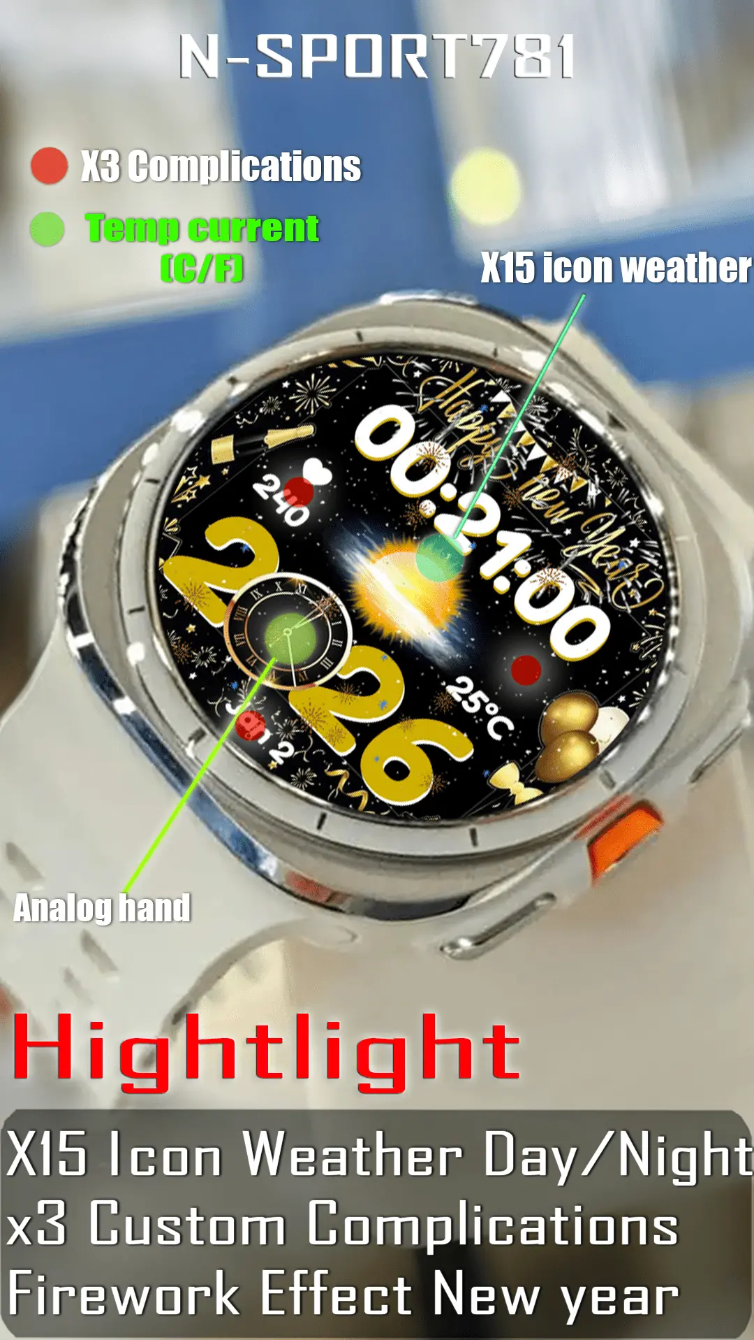 N-Sport 781 Happy New Year Watch Face Review: Festive &Amp; Elegant N-Sport Watch Face N-Sport781 Welcome 2026 Happy New Year With N-Sport Watch Face View 2