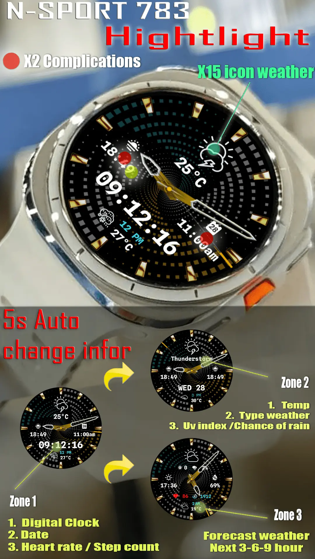 N-Sport 783 Hybrid Luxury Watch Face Review: Premium Experience N-Sport Watch Face N-Sport783 Hybird Luxury Watch N-Sport Watch Face View 2