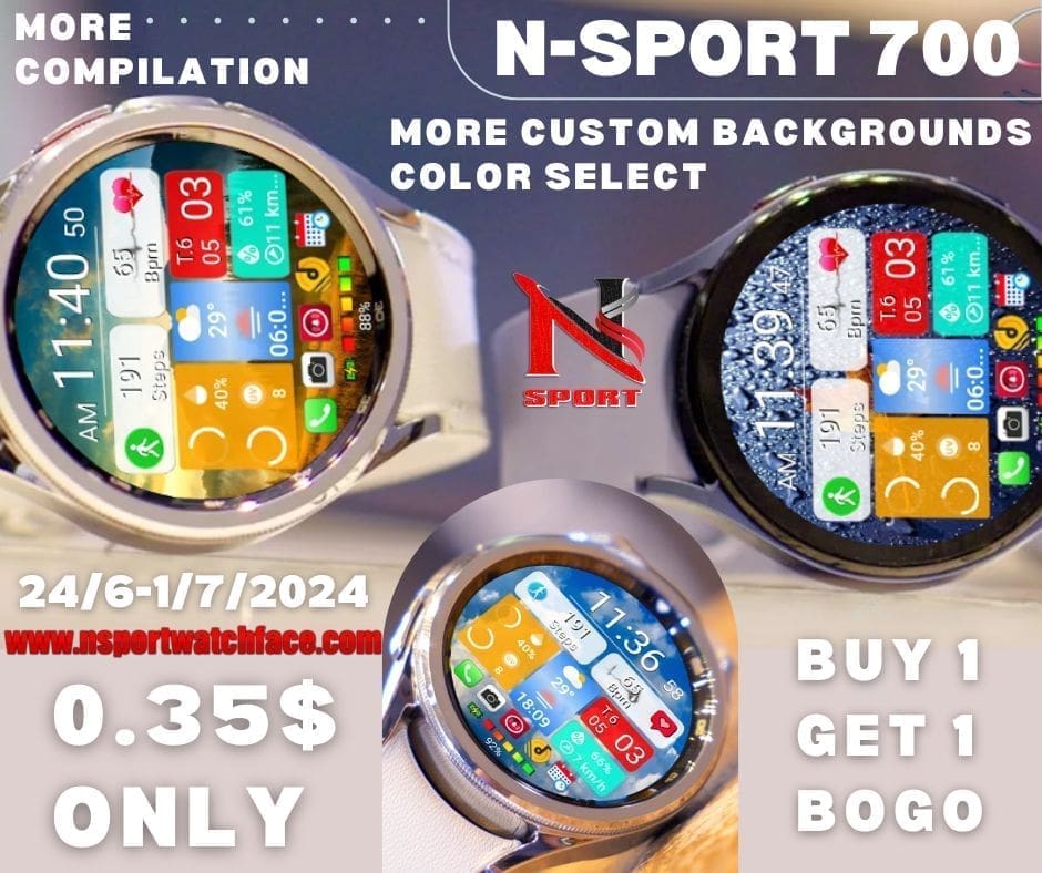 Exclusive Sale On N-Sport 700 Watch Face For #Wearos Samsung Galaxy Watch 4/5/6 N-Sport Watch Face Free 100 Coupons N-Sport 684 Watch Face Wearos Samsung Galaxy Watch 4/5/6 - N-Sport Watch Face