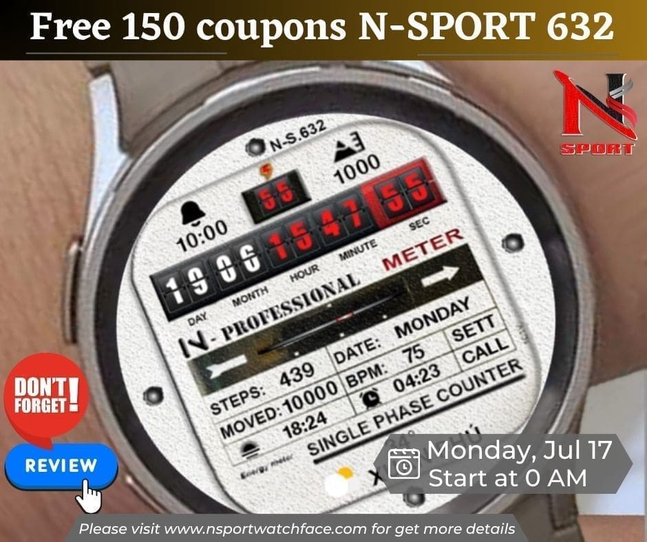 Free 150 Coupons N-Sport632 Watch Face Wearos -Samsung Galaxy Watch 4,5,6 N-Sport Watch Face Free 150 Coupons N-Sport632 Watch Face Wearos -Samsung Galaxy Watch 4,5,6 - N-Sport Watch Face