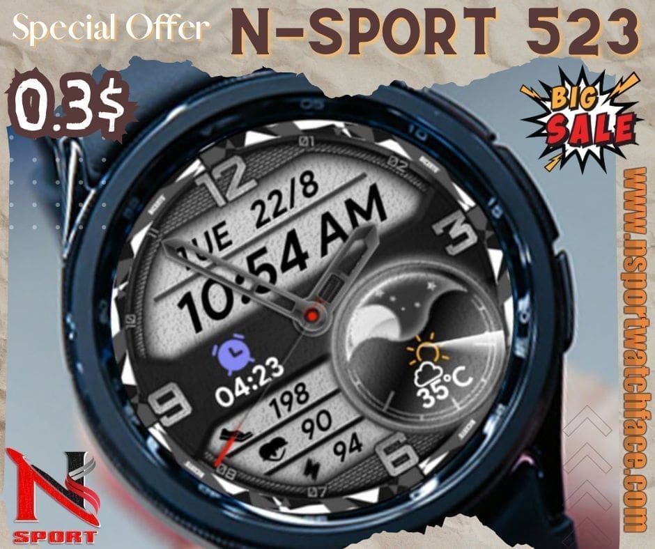 Saleoff 0.35$ Only N-Sport 523 Watch Face Wearos Samsung Galaxy Watch 4,5,6 N-Sport Watch Face Saleoff 0.35$ Only N-Sport 523 Watch Face Wearos Samsung Galaxy Watch 4,5,6 - N-Sport Watch Face