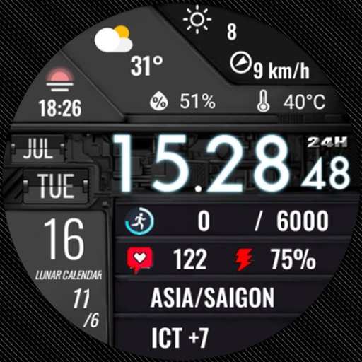 N-SPORT 705 Luxury Lunar Calendar Digital Watch Face for Samsung & Wear OS