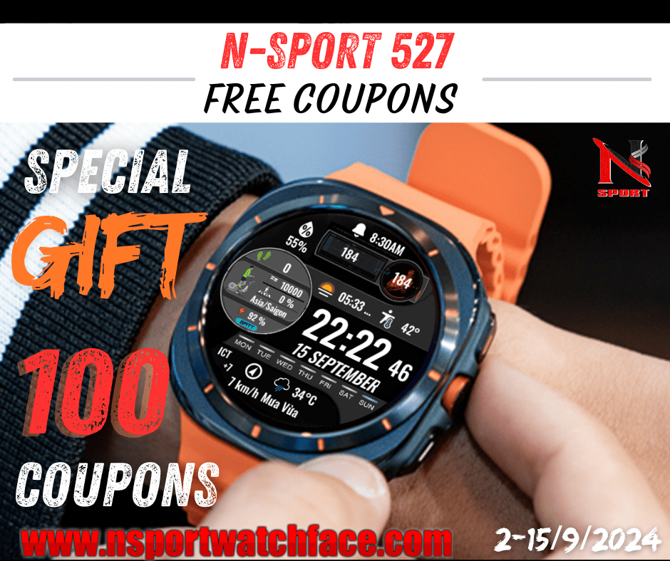 Big Gift 2/9-Free 100 Coupons N-Sport 527 Watch Face #Wearos Samsung Galaxy Watch Ultra/7/6/5/4 N-Sport Watch Face Big Gift 2/9-Free 100 Coupons N-Sport 527 Watch Face #Wearos Samsung Galaxy Watch Ultra/7/6/5/4 - N-Sport Watch Face