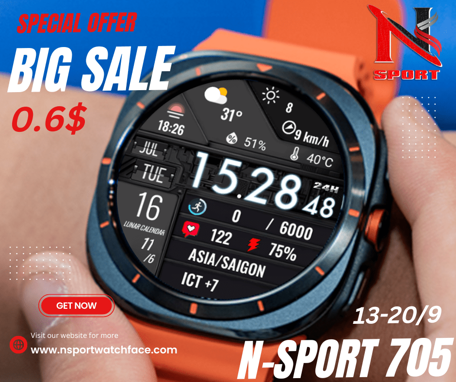Big Sale 0.6$ N-Sport705 Watch Face: A Stylish And Feature-Rich Sports Design At An Unbeatable Price N-Sport Watch Face Big Sale 0.6$ N-Sport705 Watch Face: A Stylish And Feature-Rich Sports Design At An Unbeatable Price - N-Sport Watch Face