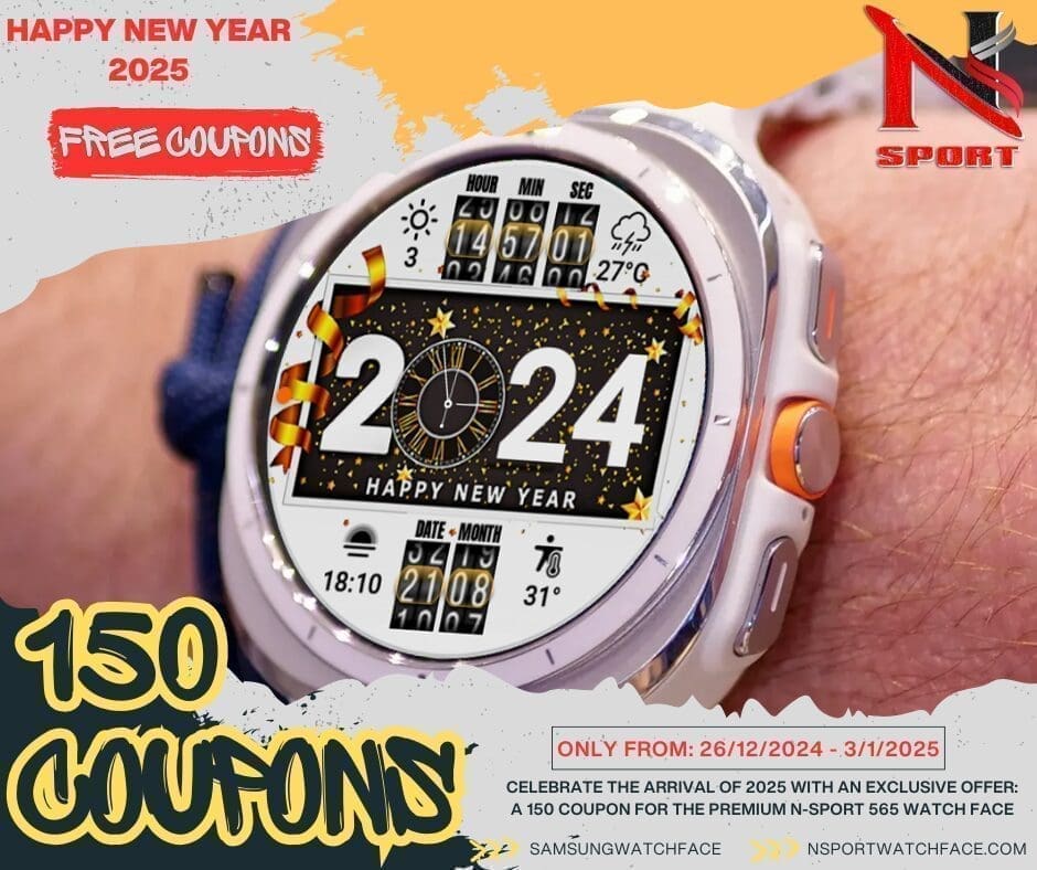 Introducing The Exclusive Happy New Year 2025 Gift: 150 Coupon For The N-Sport 565 Watch Face N-Sport Watch Face Introducing The Exclusive Happy New Year 2025 Gift: 150 Coupon For The N-Sport 565 Watch Face - N-Sport Watch Face