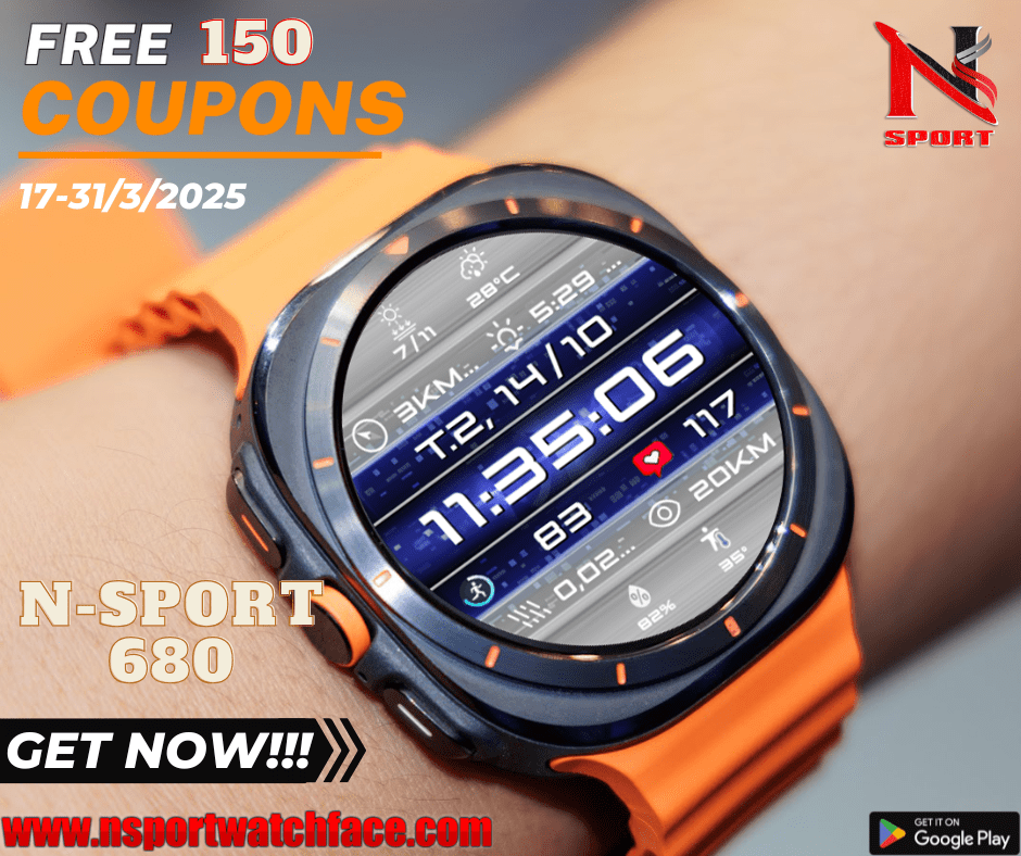 Free 150 Coupon N-Sport 680 Watch Face Digital -Samsung Galaxy Watch 7 Ultra, 6,5,4 Wearos N-Sport Watch Face Free 150 Coupon N-Sport 680 Watch Face Digital -Samsung Galaxy Watch 7 Ultra, 6,5,4 Wearos - N-Sport Watch Face