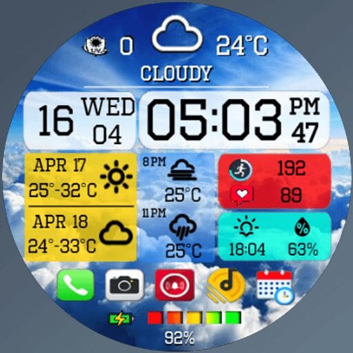 Feature Icon Watch Face Darkblue N-Sport 732 Real-Time Weather Luxury Classic Analog Watch Face For Samsung &Amp; Wear Os N-Sport Watch Face