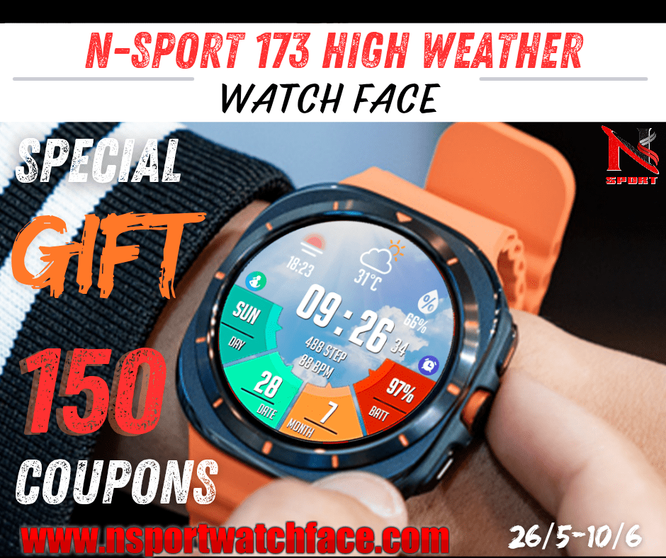 Free 150 Coupons N-Sport 173 N-Sport Watch Face Samsung Galaxy Watch 4,5,6,7 Ultra Wearos N-Sport Watch Face Free 150 Coupons N-Sport 173 N-Sport Watch Face Samsung Galaxy Watch 4,5,6,7 Ultra Wearos - N-Sport Watch Face