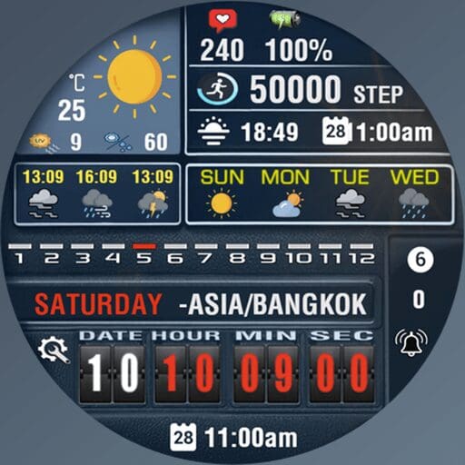 Feature Icon Watch Face Darkblue 2 N-Sport 746 Real-Time Weather Luxury Digital Watch Face For Samsung &Amp; Wear Os N-Sport Watch Face