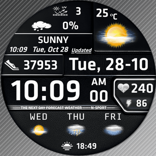 Feature Icon Watch Face 2 N-Sport 769 Holiday Seasonal Real-Time Weather Luxury Digital Watch Face For Samsung &Amp; Wear Os N-Sport Watch Face