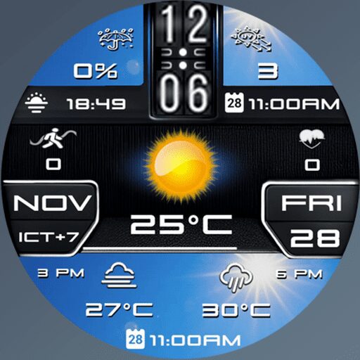 Feature Icon Watch Face Darkblue N-Sport 771 Real-Time Weather Luxury Digital Watch Face For Samsung &Amp; Wear Os N-Sport Watch Face