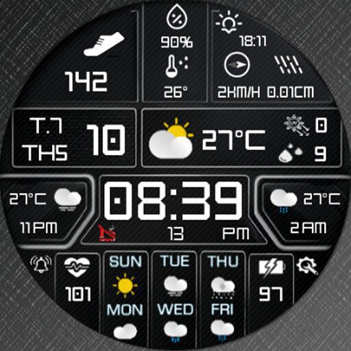 Feature Icon Watch Face Soc Den N-Sport 745 Real-Time Weather Luxury Digital Watch Face For Samsung &Amp; Wear Os N-Sport Watch Face