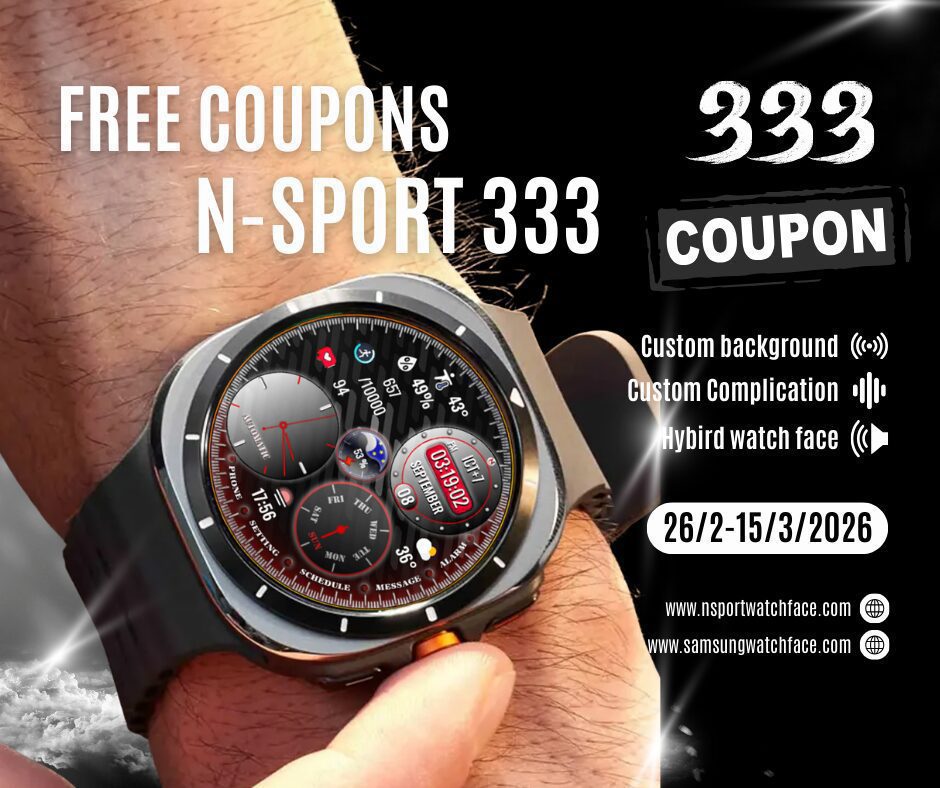 Free 333 Coupon – N-Sport333 Watch Face For Samsung Galaxy &Amp; Wearos N-Sport Watch Face Free 333 Coupon – N-Sport333 Watch Face For Samsung Galaxy & Wearos - N-Sport Watch Face