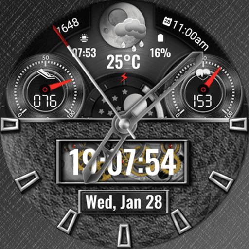 Feature Icon Watch Face 785 N-Sport 785 Real-Time Weather Luxury Tourbillon Mechanical &Amp; Gyro Motion &Amp; Lunar Calendar Hybrid Watch Face For Samsung &Amp; Wear Os N-Sport Watch Face