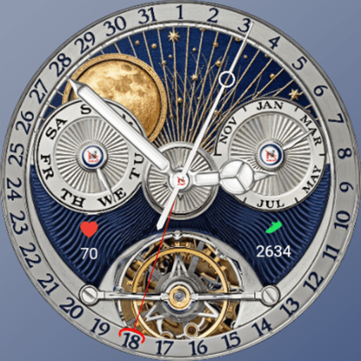 Feature Icon Watch Face Blue 1 N-Sport 652 Real-Time Weather Luxury Tourbillon Mechanical Classic Analog Watch Face For Samsung &Amp; Wear Os N-Sport Watch Face