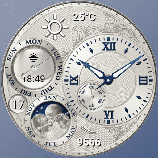 Feature Icon Watch Face Blue N-Sport 654 Real-Time Weather Luxury Lunar Calendar Classic Analog Watch Face For Samsung &Amp; Wear Os N-Sport Watch Face